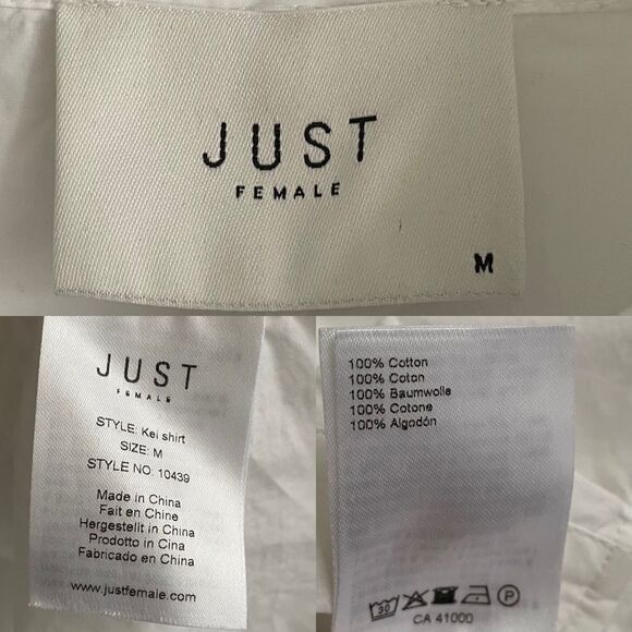 Just Female Cotton Hidden Button Front Blouse Shirt Dolman Ruffle White M - Picture 5 of 5